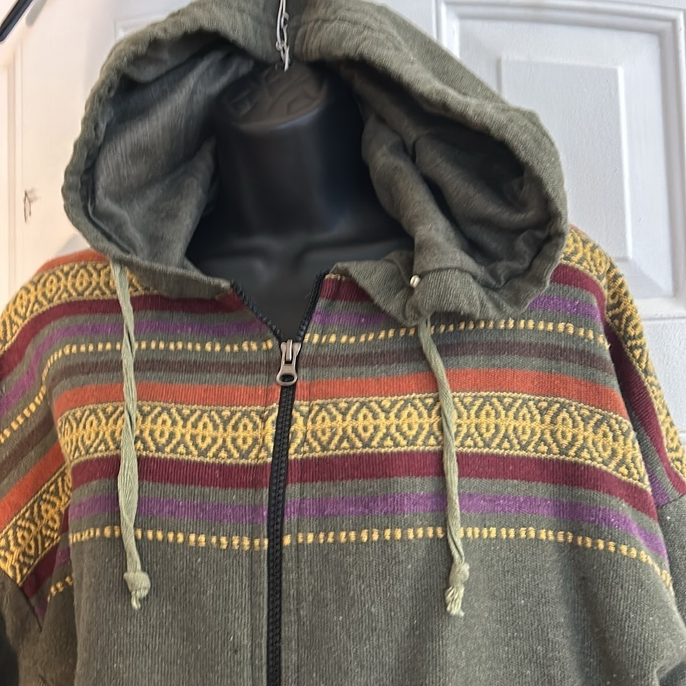 LAKHAY ..BOHO ..COTTON CROPPED ..ZIP UP HOODIE GREEN M/L UNISEX..